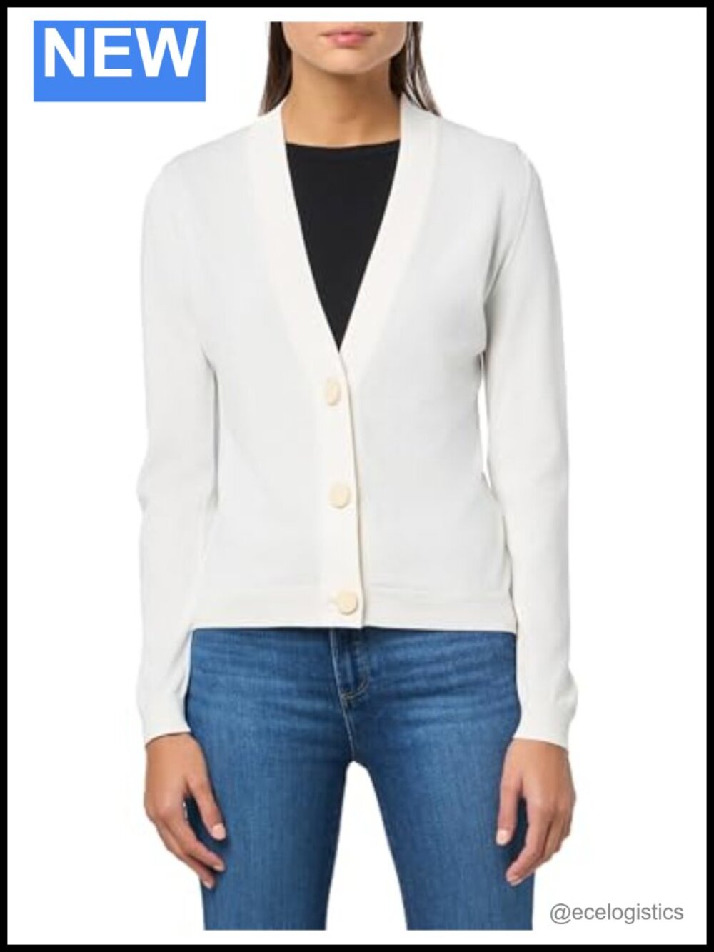 Deep V-Neck Long Sleeve Cardigan Button Front Knit Sweater